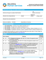 Document preview: Formulario 07LC027S Solicitud De Certificacion Estrella De Hogar De Cuidado Infantil Familiar - Oklahoma (Spanish)