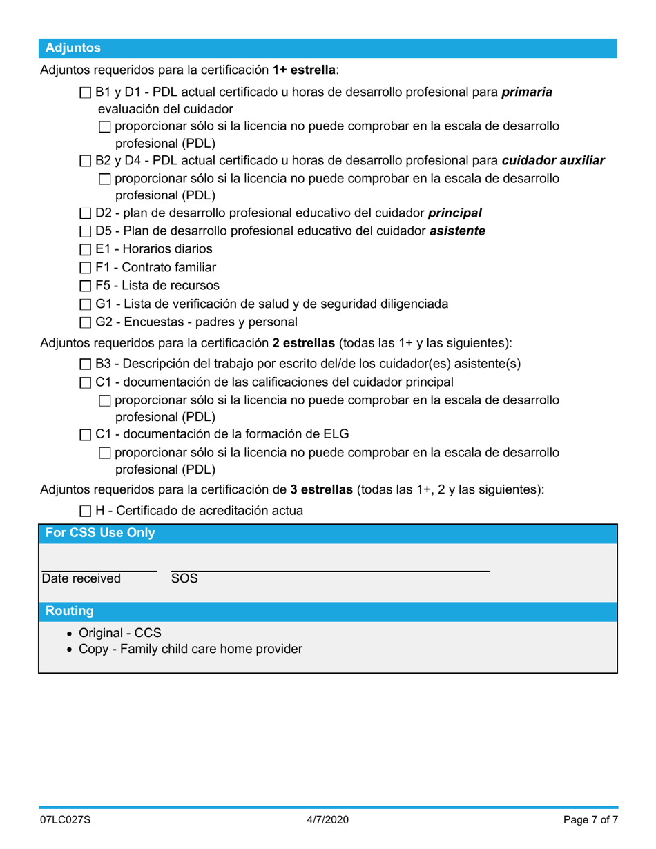 Formulario 07LC027S Solicitud De Certificacion Estrella De Hogar De Cuidado Infantil Familiar - Oklahoma (Spanish), Page 7
