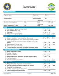 Form 07LC019E Fire Inspection Report - Child Care Programs - Oklahoma