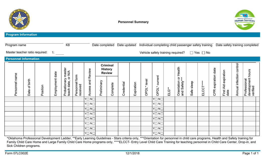 Form 07LC002E (OCC-2)  Printable Pdf