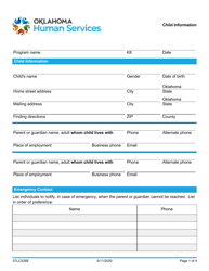 Document preview: Form 07LC038E (OCC-038) Child Information - Oklahoma