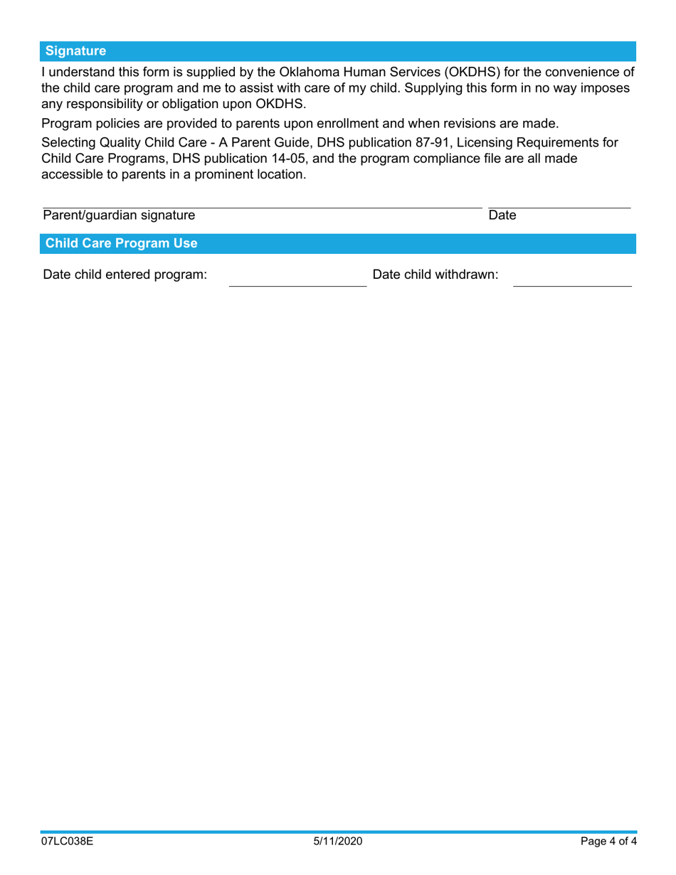 Form 07LC038E (OCC-038) Child Information - Oklahoma, Page 4