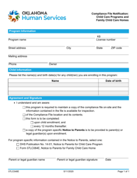 Document preview: Form 07LC046E Compliance File Notification: Child Care Programs and Family Child Care Homes - Oklahoma