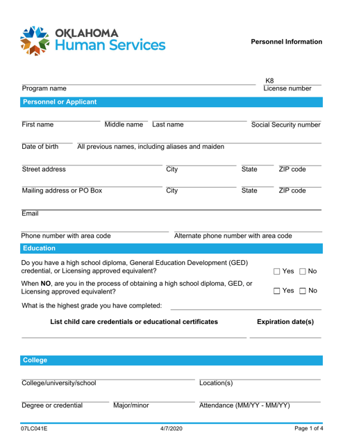 Form 07LC041E (OCC-41)  Printable Pdf