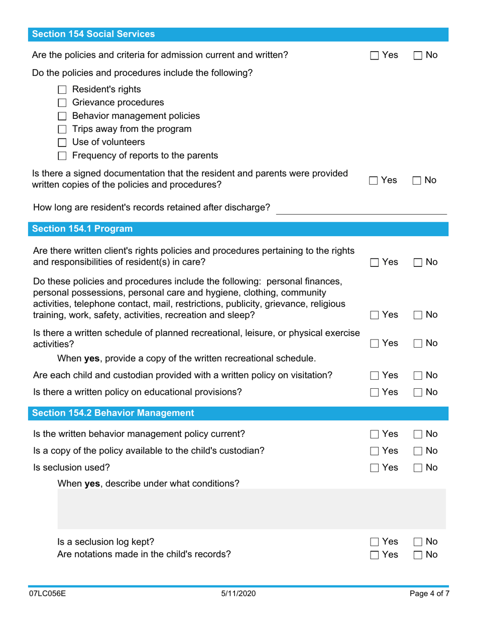 Form 07LC056E (OCC-56) Compliance Review - Residential Child Care Facility - Oklahoma, Page 4