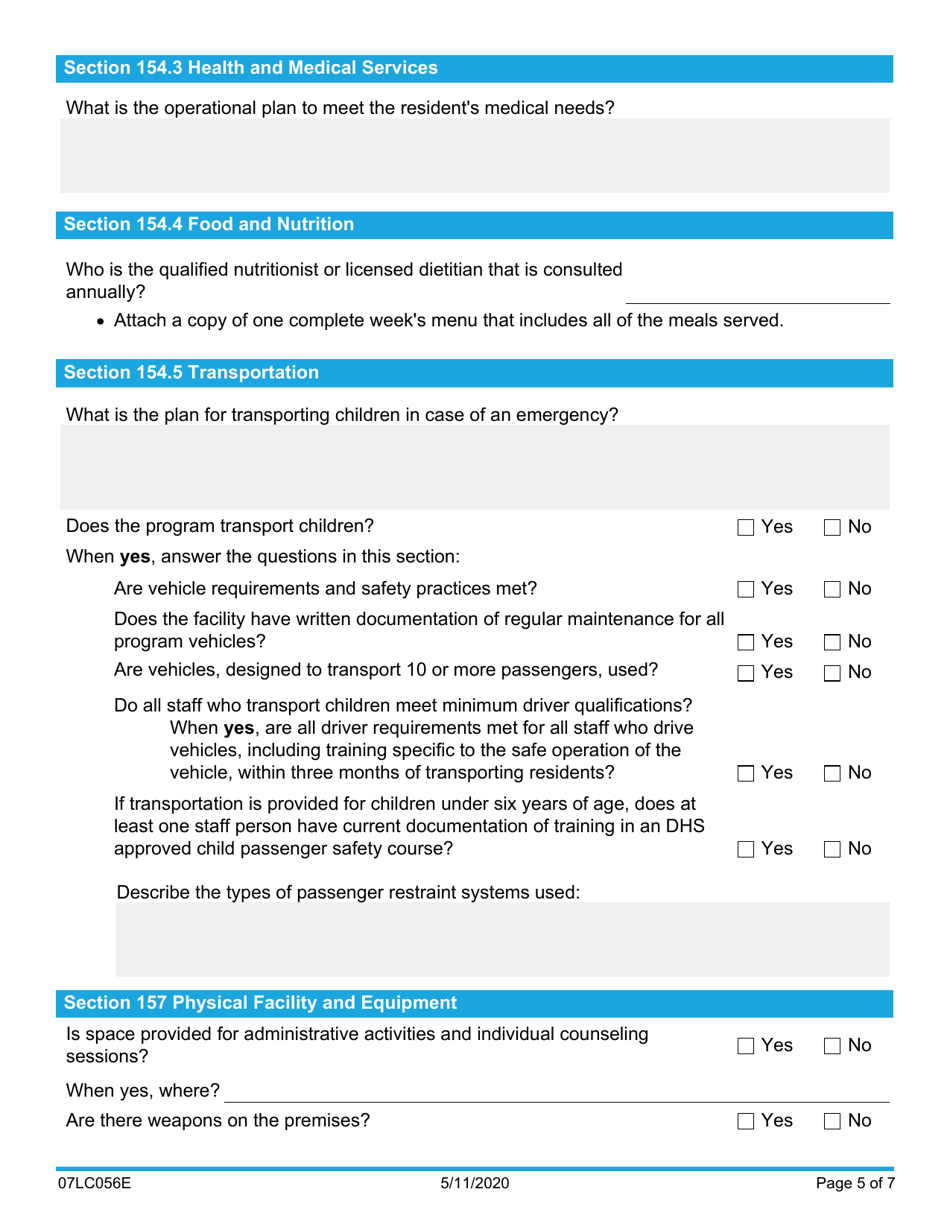Form 07LC056E (OCC-56) Compliance Review - Residential Child Care Facility - Oklahoma, Page 5