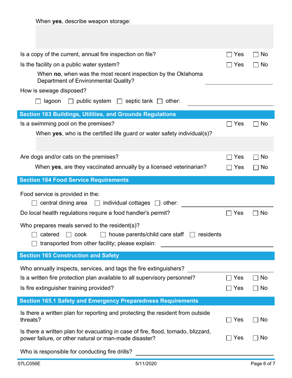 Form 07LC056E (OCC-56) Compliance Review - Residential Child Care Facility - Oklahoma, Page 6