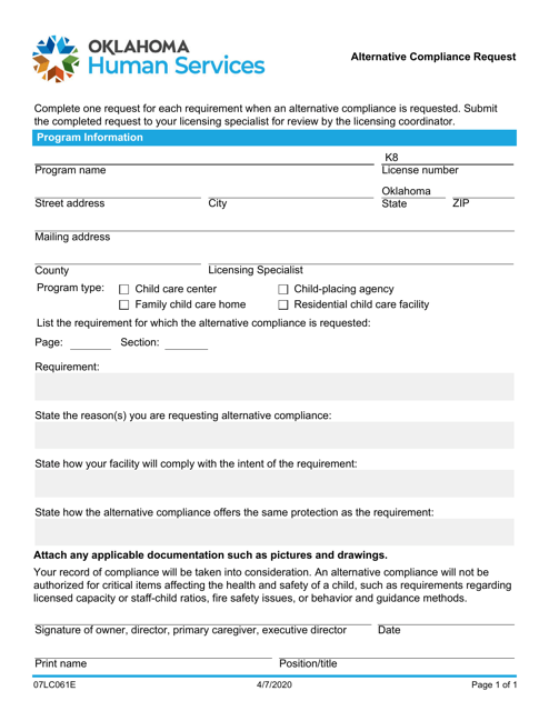 Form 07LC061E (OCC-61)  Printable Pdf