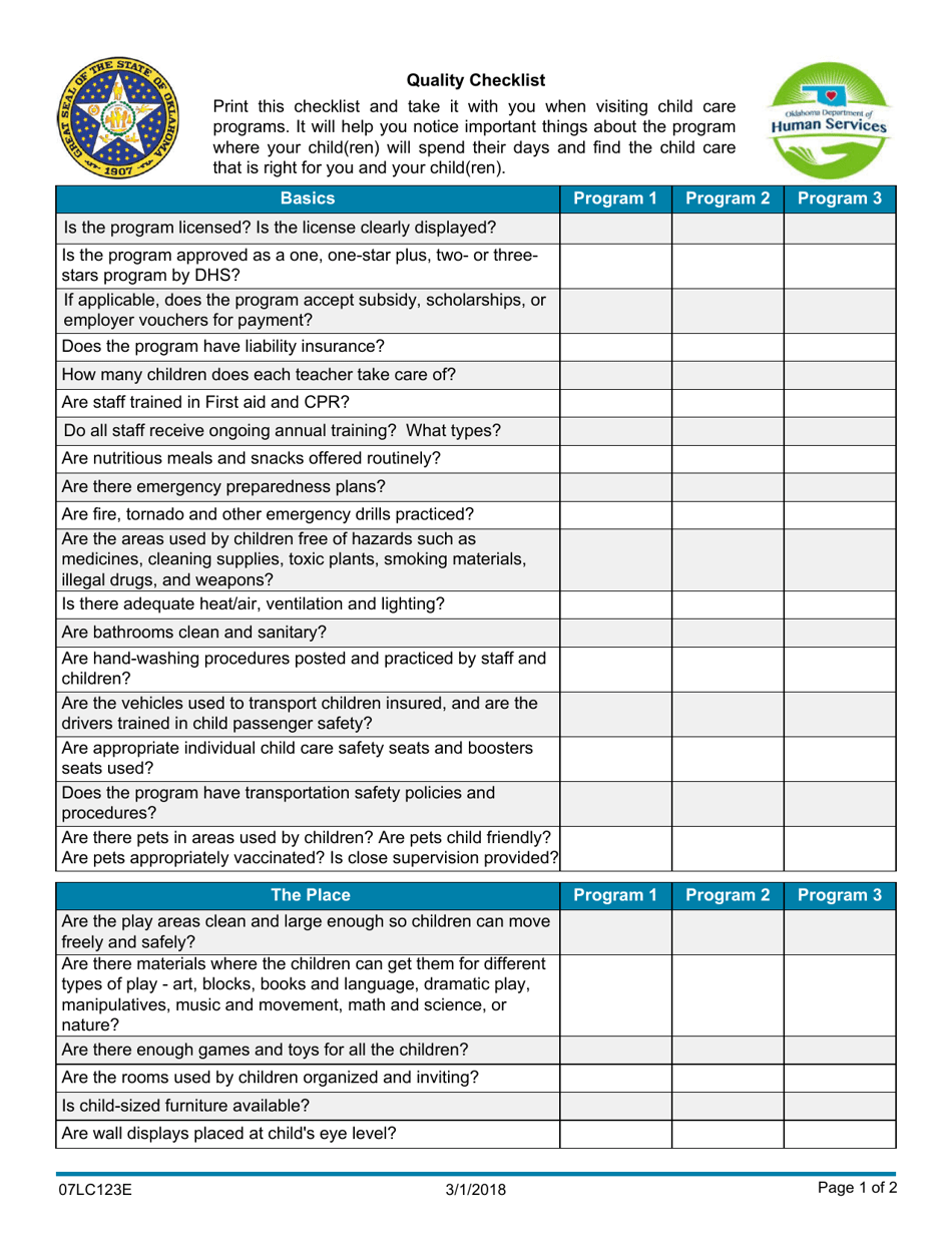 Form 07LC123E Quality Checklist - Oklahoma, Page 1