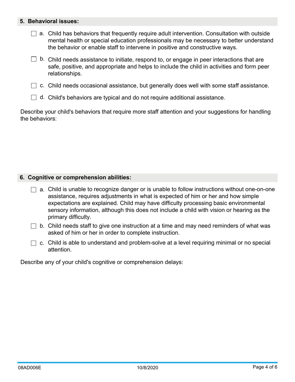 Form 08AD006E (ADM-123) Certification for Special Needs Rate for Licensed Child Care Homes and Centers - Oklahoma, Page 4