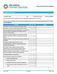 Document preview: Form 07LC119E Physical Environment Checklist - Oklahoma