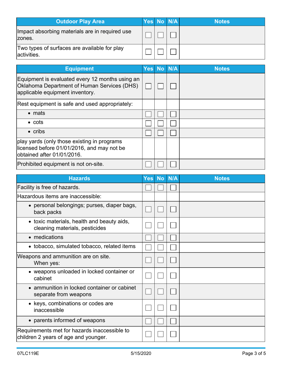 Form 07LC119E Physical Environment Checklist - Oklahoma, Page 3
