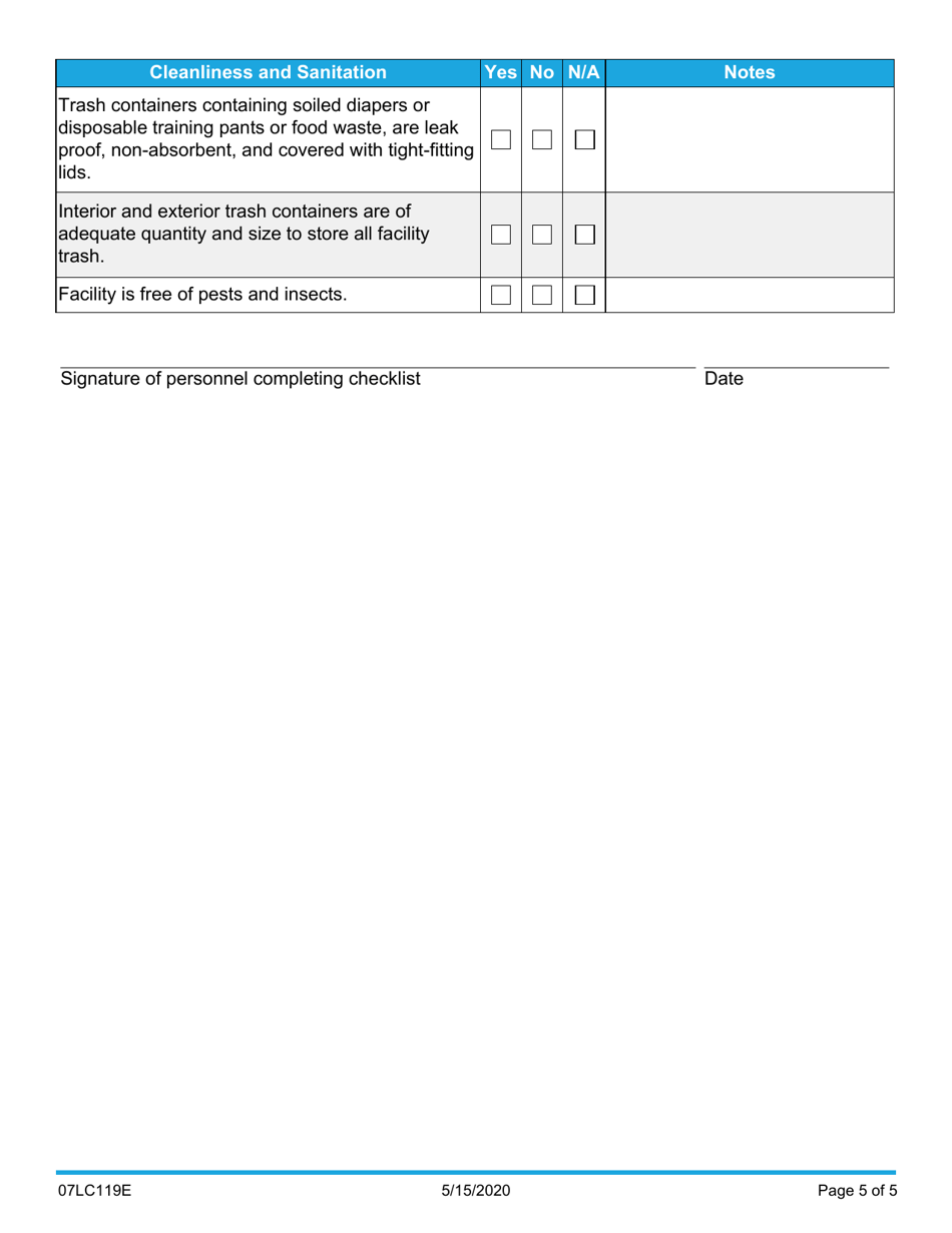 Form 07LC119E Physical Environment Checklist - Oklahoma, Page 5