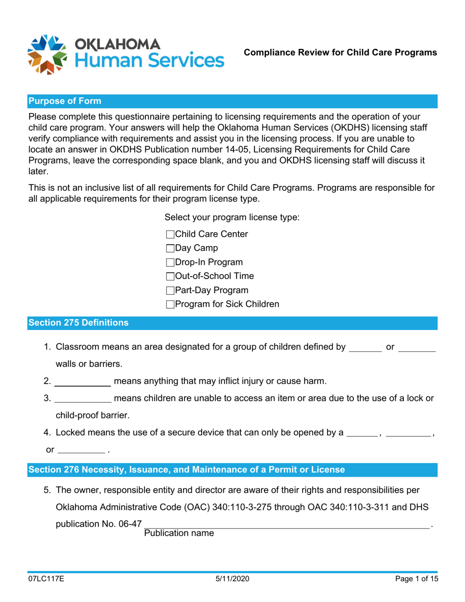 Form 07LC117E Fill Out, Sign Online and Download Fillable PDF