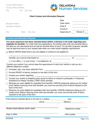 Form 08AD092E (ADM-92) &quot;Client Contact and Information Request&quot; - Oklahoma