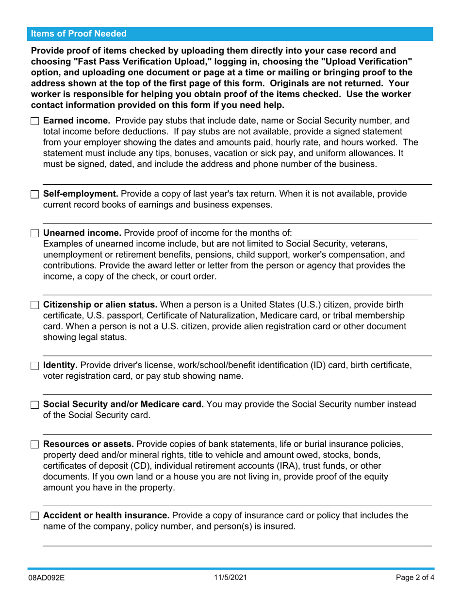 Form 08AD092E (ADM-92) Client Contact and Information Request - Oklahoma, Page 2