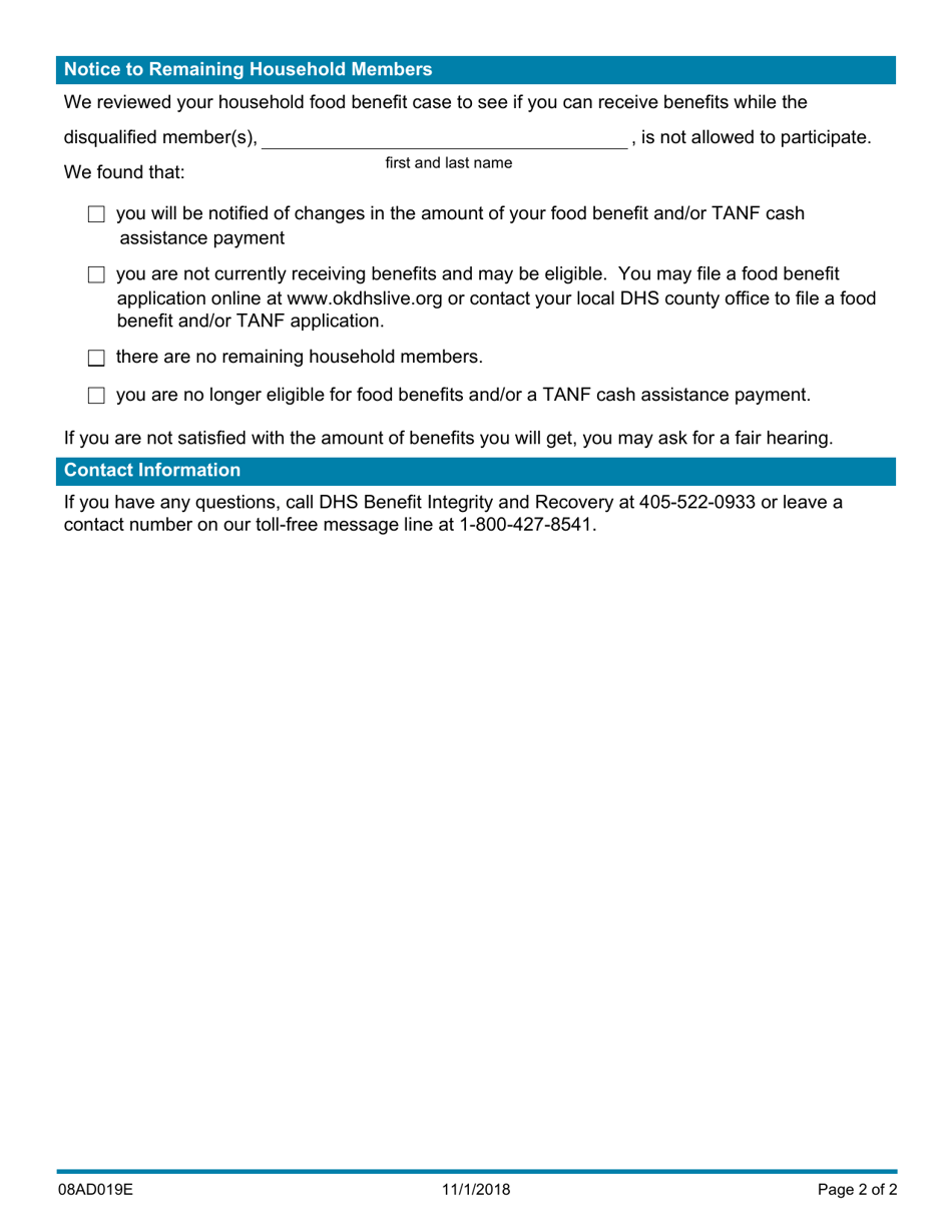 Form 08AD019E Program Penalty / Disqualification Notice - Oklahoma, Page 2