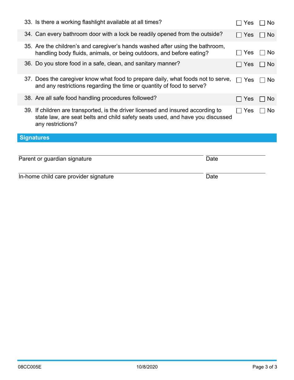 Form 08CC005E In-home Provider Health and Safety Checklist - Oklahoma, Page 3