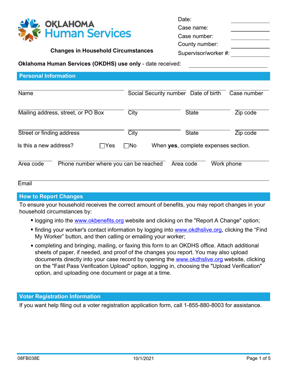 Form 08FB038E Changes in Household Circumstances - Oklahoma, Page 1