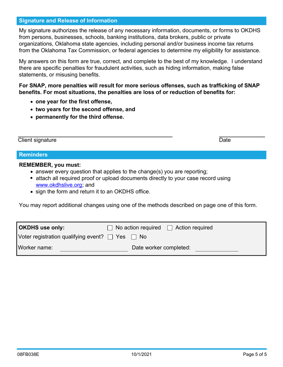 Form 08FB038E Changes in Household Circumstances - Oklahoma, Page 5