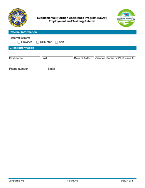 Form 08FB015E (FSP-15) Snap Employment and Training Referral - Oklahoma