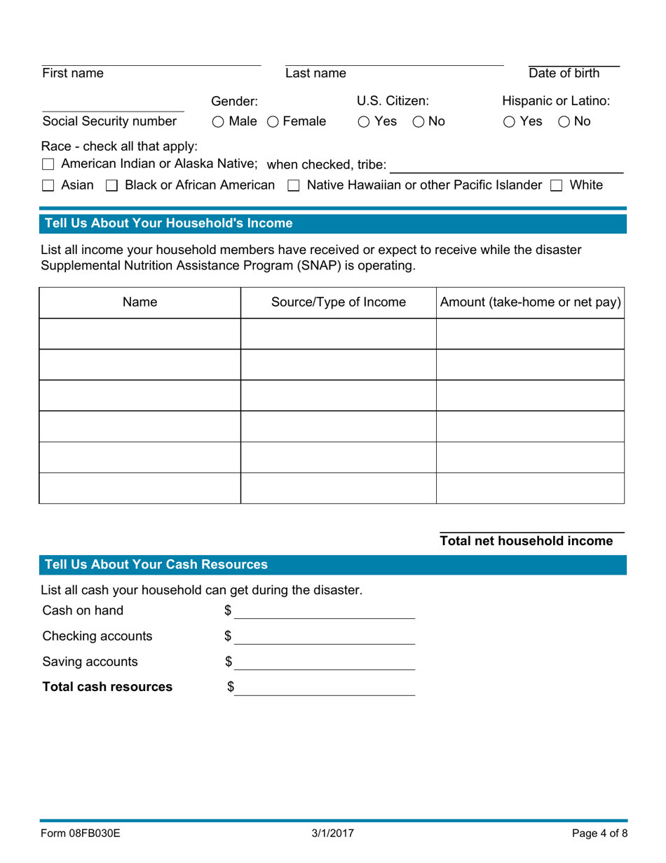 Form 08FB030E Application for Disaster Food Benefit Assistance - Oklahoma, Page 4