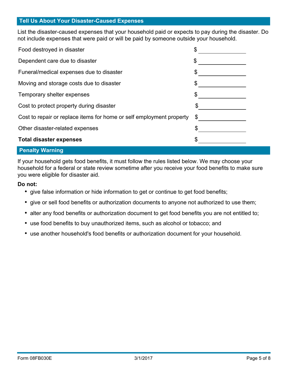 Form 08FB030E Application for Disaster Food Benefit Assistance - Oklahoma, Page 5