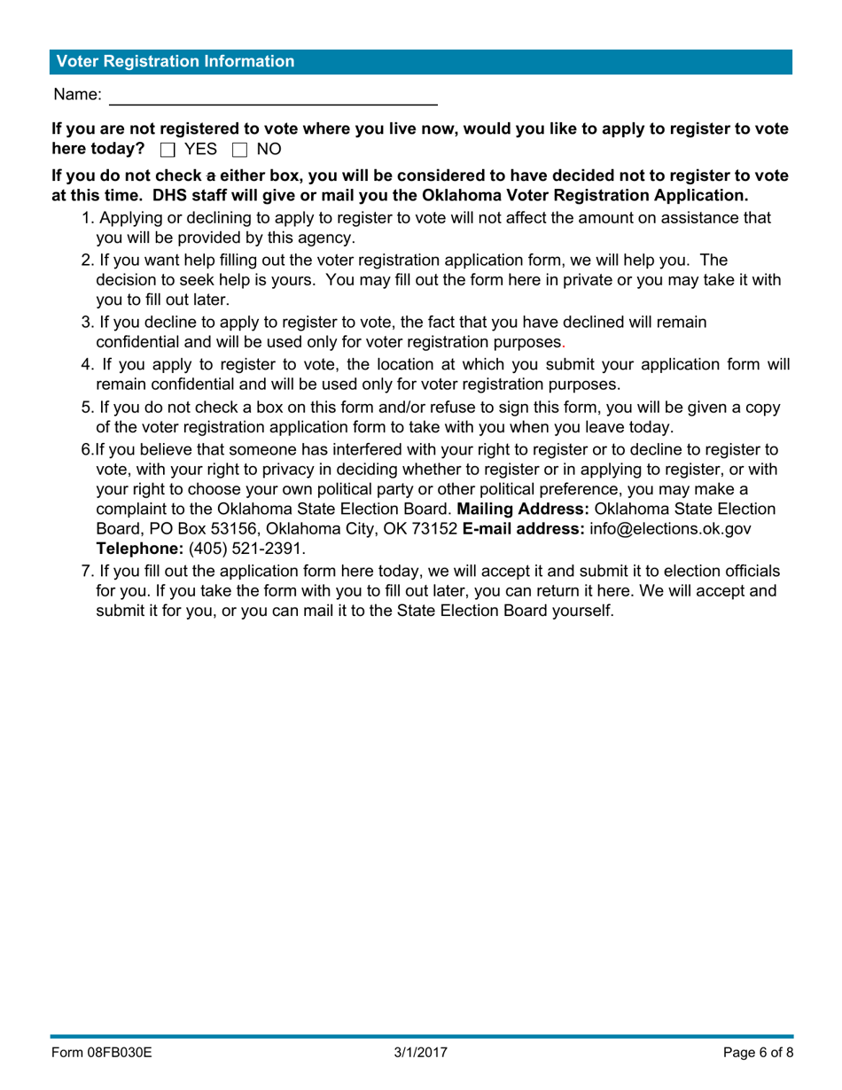 Form 08FB030E Application for Disaster Food Benefit Assistance - Oklahoma, Page 6