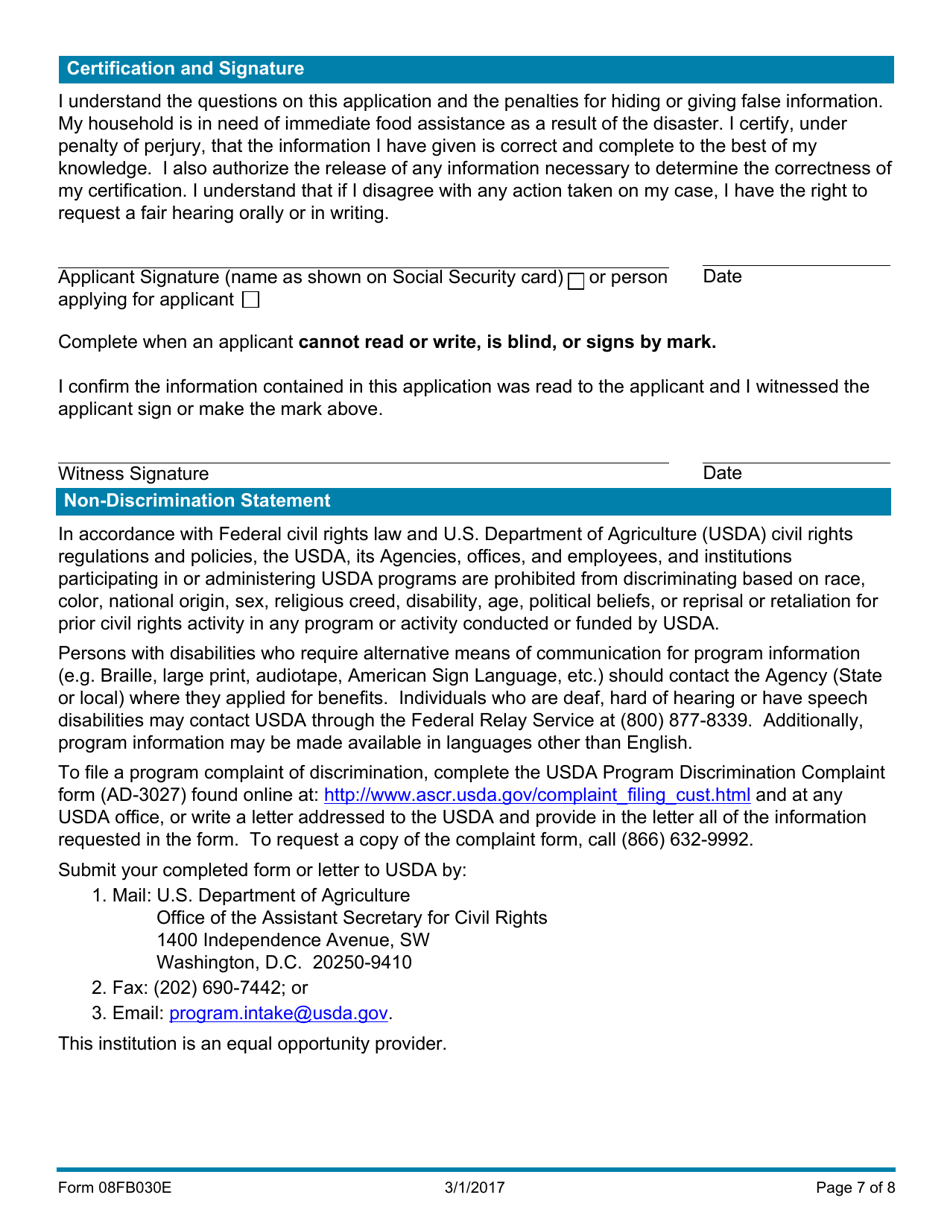 Form 08FB030E Application for Disaster Food Benefit Assistance - Oklahoma, Page 7