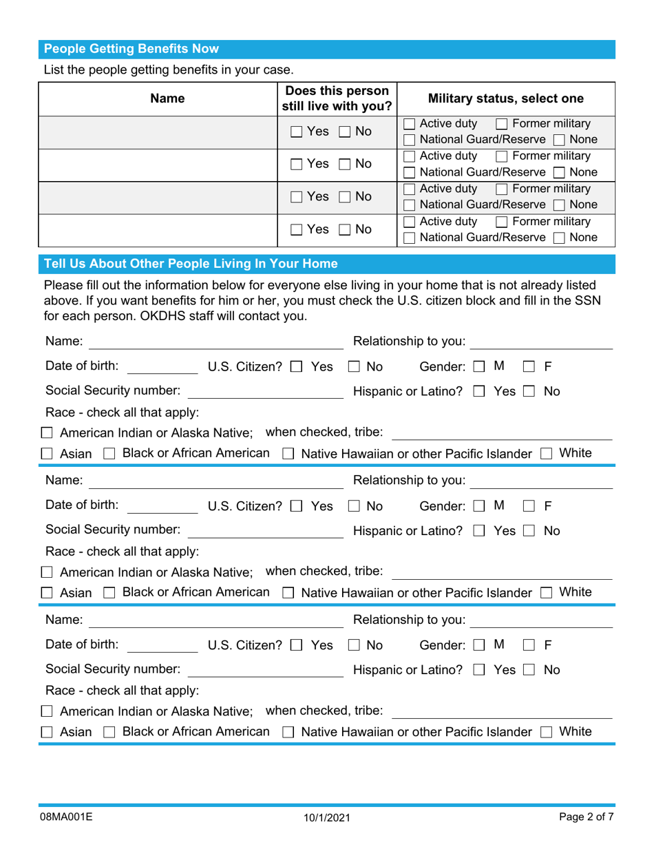 Form 08MA001E (FSS-BR-1-MED) Renew My Medical Benefits - Oklahoma, Page 2