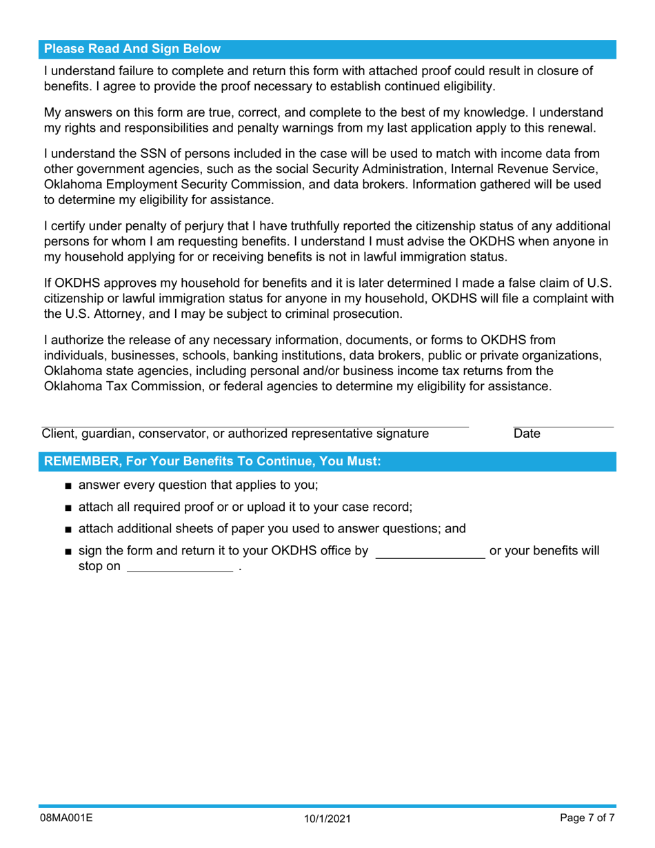 Form 08MA001E (FSS-BR-1-MED) Renew My Medical Benefits - Oklahoma, Page 7