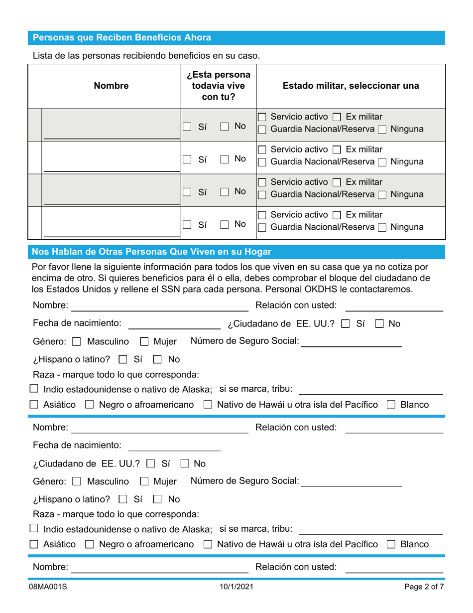 Formulario 08MA001S (FSS-BR-1-MED) Renovar Mi Prestaciones Medicas - Oklahoma (Spanish), Page 2