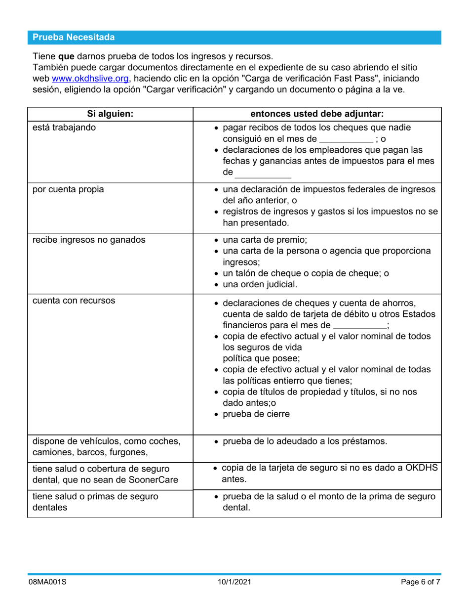 Formulario 08MA001S (FSS-BR-1-MED) Renovar Mi Prestaciones Medicas - Oklahoma (Spanish), Page 6