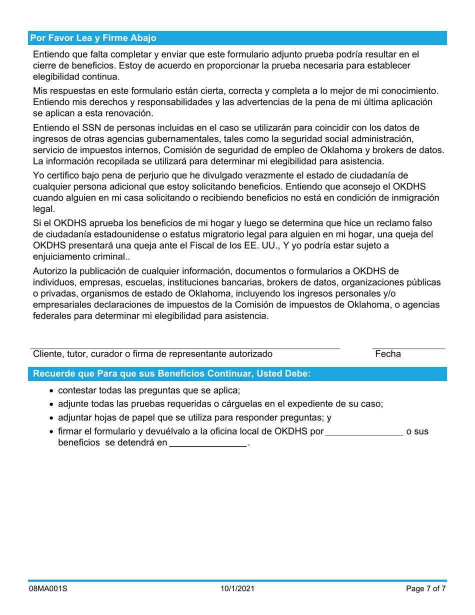 Formulario 08MA001S (FSS-BR-1-MED) Renovar Mi Prestaciones Medicas - Oklahoma (Spanish), Page 7