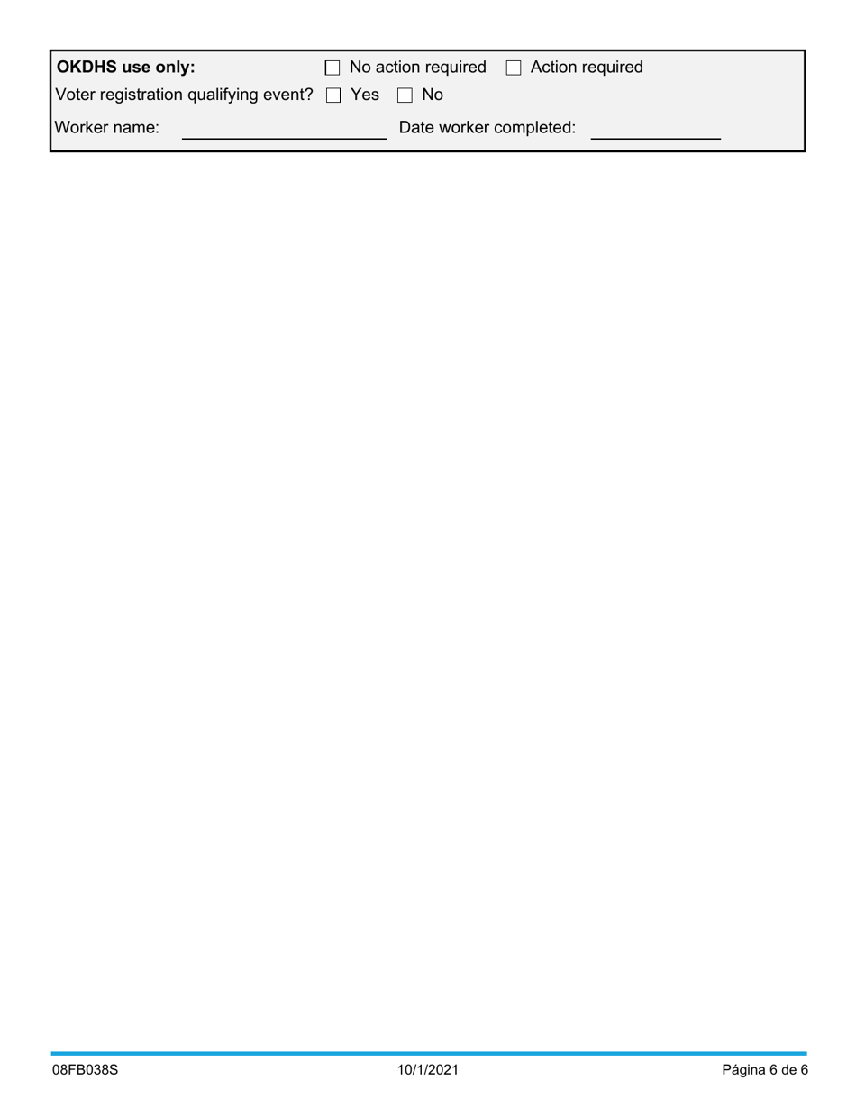 Formulario 08FB038S Cambios En El Hogar Circunstancias - Oklahoma (Spanish), Page 6