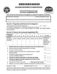 Formulario 08MA003S (MA-PE-1-SV) Forma Del Presupuesto Para La Presunta Elegibilidad - Oklahoma (Spanish)