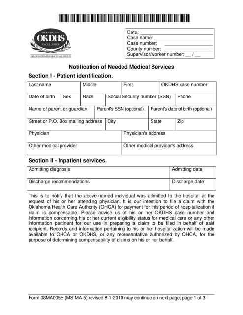 Form 08MA005E (MS-MA-5)  Printable Pdf