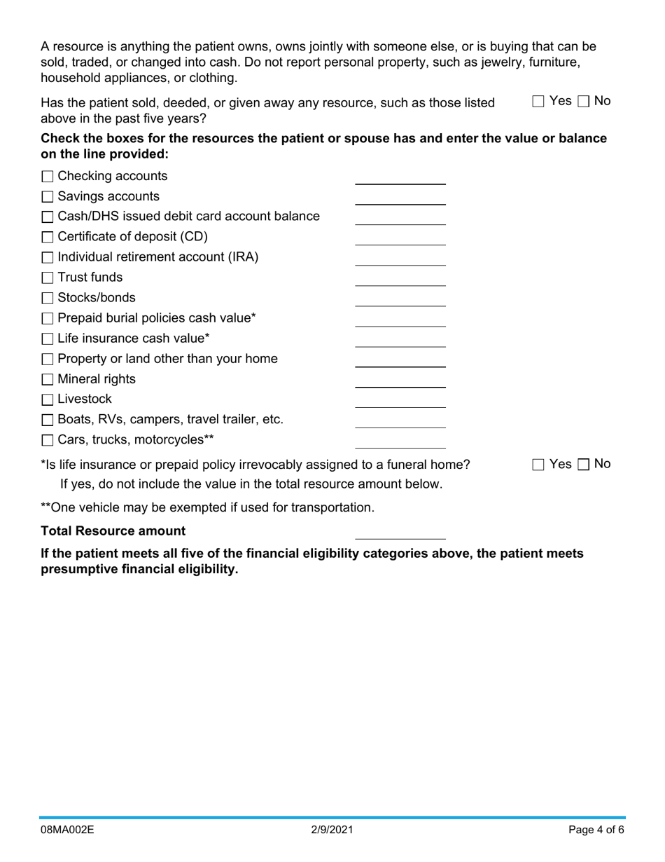Form 08MA002E Hospital Presumptive Eligibility Long Term Care Application - Oklahoma, Page 4