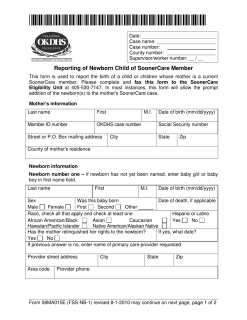 Form 08MA015E (FSS-NB-1)  Printable Pdf