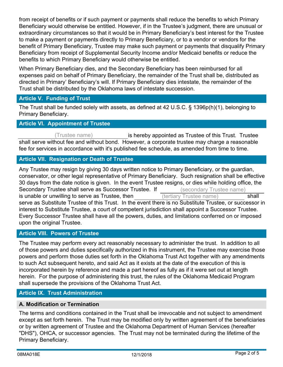 Form 08MA018E Supplemental Needs Trust - Oklahoma, Page 2