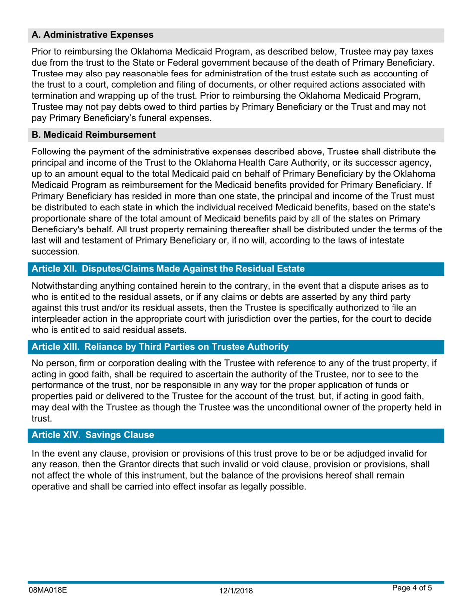 Form 08MA018E Supplemental Needs Trust - Oklahoma, Page 4