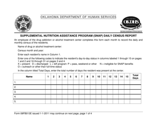 Form 08FB013E Snap Daily Census Report - Oklahoma