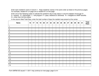 Form 08FB013E Snap Daily Census Report - Oklahoma, Page 3