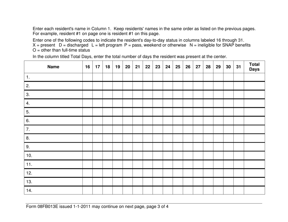 Form 08FB013E Snap Daily Census Report - Oklahoma, Page 3