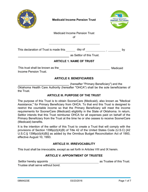 Form 08MA023E Medicaid Income Pension Trust - Oklahoma