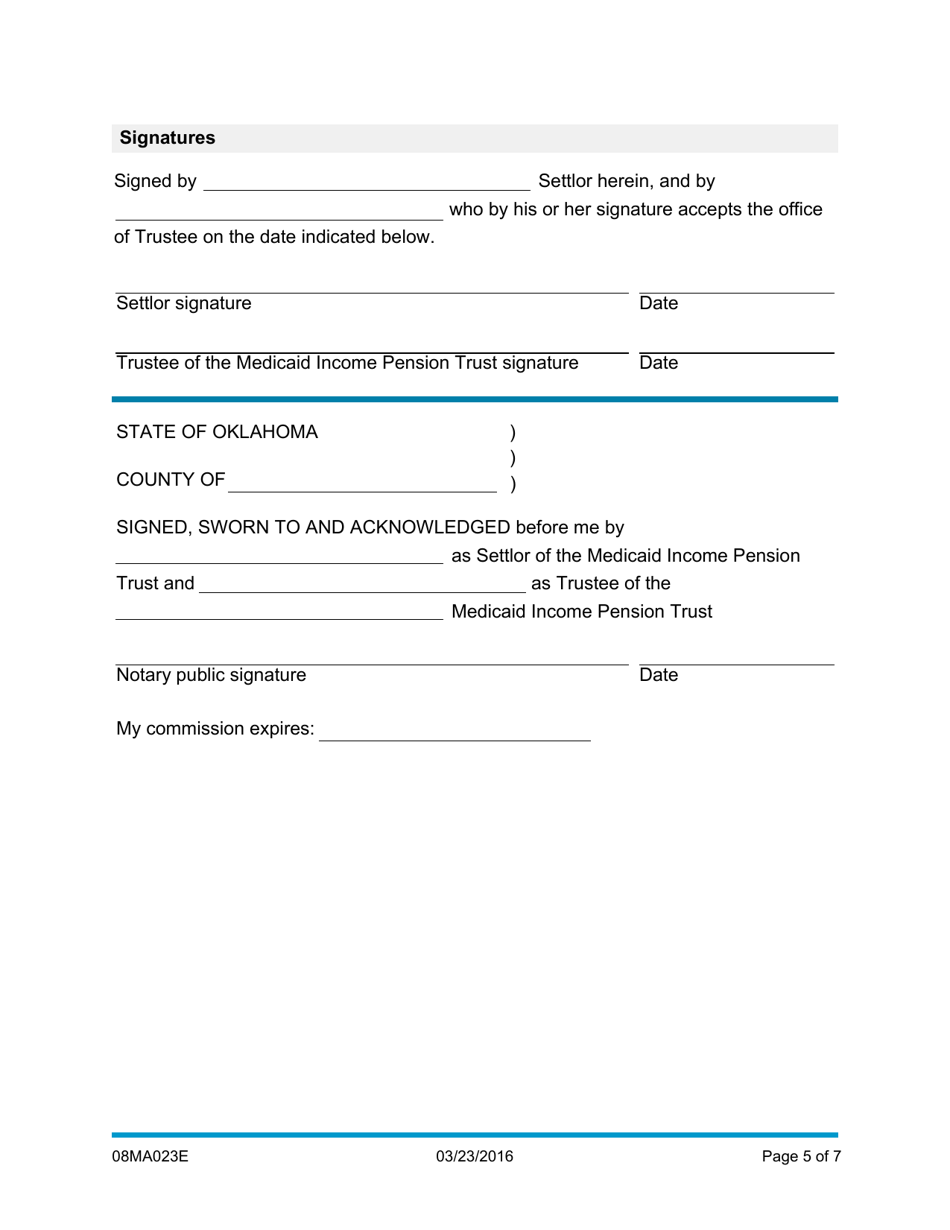 Form 08MA023E Medicaid Income Pension Trust - Oklahoma, Page 5