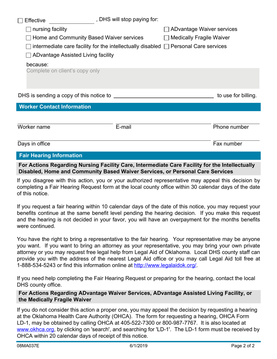 Form 08MA037E Notice to Client Regarding Long-Term Medical Care - Oklahoma, Page 2