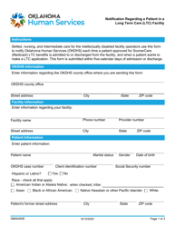 Document preview: Form 08MA083E Notification Regarding Patient in a Nursing Facility - Oklahoma
