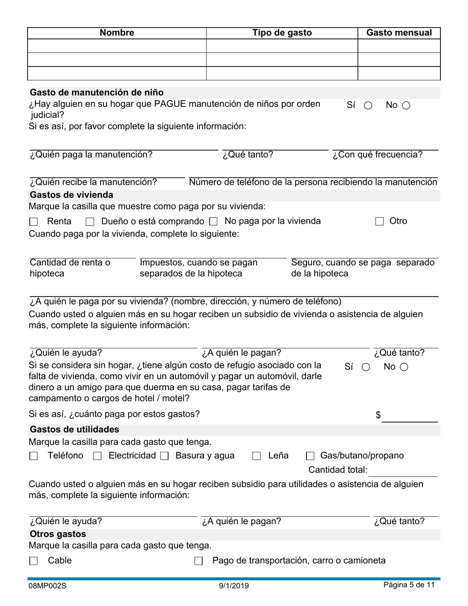 Formulario 08MP002S Informacion De Elegibilidad Para Beneficios - Oklahoma (Spanish), Page 5