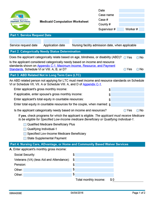 Form 08MA008E  Printable Pdf